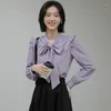 Kvinnor BLOUSES 2023 Kvinnor Spring Autumn Fashion Bow Long Sleeve Shirts Female Solid Color Shirt Topps Loose Casual G261