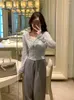 Women's Two Piece Pants Womens Peice Sets Solid Lazy Wind White Sweater Coat Knitted Cardigan Top Casual 2023 Autumn Fashion Set