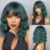Sentetik peruklar Alan Eaton Yeşil Kısa Bobo Su Dalgası Kadınlar İçin Patlamalı Renkli Parti/Lolita/Cosplay Saç Isı Dayanıklı