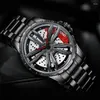 Wristwatches BINBONG 2023 Men Fashion Racing Watch Luxury Wheel 360° Rotating Dial Design Sports Style Steel Strap Waterproof Reloj