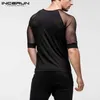 Camisetas de hombre Summer Mesh Patchwork Hombres Camiseta de manga corta Slim O Neck Party Sexy Transpirable Nightclub T-shirts Casual Tee Tops INCERUN 230608