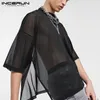 Men's T-Shirts Fashion Mesh Men T Shirt Sexy O Neck Short Sleeve See Through Nightclub Party T-shirts Men Street Tee Tops S-5XL INCERUN 230608