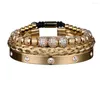 Bracelets porte-bonheur luxe Micro pavé CZ perles rondes hommes royaux cristaux en acier inoxydable Bracelets Couple bijoux faits à la main cadeau