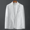 Herrdräkter blazers blazer jacka vår sommar solid smal avslappnad affär tunt andas vit bomullslinne kostym male 230609