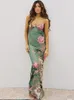 Casual Dresses 2023 Summer Vintage Sleeveless Flower Print Holiday For Women Elegant Ladies V-neck Bodycon Evening Party Long Dress