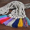 Colares com pingente boêmio colar de franja colorida para mulheres vestidos de praia decoração contas de madeira branca corrente longa cabeça de buda jóias com borla