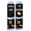 Men's Socks 2023 Unisex Funny Saying Novelty Crew Shhh I Am Reading Books Mid Tube Hosiery