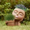 Planters Pots Girls Face Head Flower Planter Closed Eyes Figure Sculpture Resin Pot With Drain Hole Cartoon Doll Vase 230608