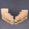 Brocada de presente 100pcs Kraft Paper Bags Bloqueio marrom com janela Stand up Grip ziplock bolsas de ziplock de pêlos de chá de café