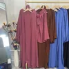 Etniska kläder Ramadan 3 -stycken Matchande muslimsk set abaya kimono hijab klänning med wrap kjol öppen abayor för kvinnor dubai kalkon islamisk