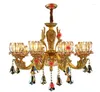 Chandeliers Modern European Brass Color Antique Crystal Chandelier In Promotion Lamp E14 LED AC Lustre Suspension Lights