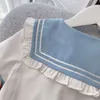 Vestidos para meninas Roupas de verão jk Coreano Vestido manga curta Camisa Kawaii Estilo universitário Saia plissada Conjunto de duas peças 230608