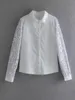 Kvinnor BLOUSES Kvinnor paljetter spruckna långärmade vita skjortor mode chic toppar blusa