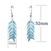 Boucles d'oreilles pendantes de luxe femme gros poisson goutte Boho bleu blanc opale de feu Unique longue couleur argent pour les femmes