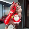 Party Favor Cartoon Cute Santa Claus Key Chain Soft Rubber Doll Car Key Ring Pendant Fashion Bag Ornament Keychain Christmas Gift JN09