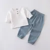 Clothing Sets Infant Baby Boy Girl Clothes Set for Party Long Sleeve Shirts Loose Pant Toddler Kids Spring Summer Muslin 230608