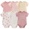 Rompertjes Geboren Bodysuits 6 Stuks Baby Meisje Kleding Set Katoen Korte Mouw Jongen Cartoon Zomer Effen Kleur Bebes 230608