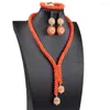 Halsband örhängen set orange mini korallpärlor långa hängen kvinnor afrikanska nigeria bröllop smycken handgjorda design brud parti gåva 2023