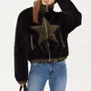 Women's Trench Coats Plush Soft Waxy Five Pointed Star Pattern Lapel Color Matching Cotton Blouse Women