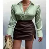 Women's Blouses Satin Long Sleeve Women Tops Vintage Blue Green Silk Shirt Casual Loose Button Up Female Shirts Fashion 2023 Trend
