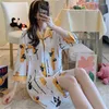 Vrouwen Nachtkleding Nachthemd Vrouwelijke Zomer Vest Chiffon Cartoon Casual Temperament Home Service Rok Revers Mode Sexy Nachthemden