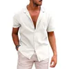 Erkek kısa kollu keten plaj gömleği rahat düğme Y gömlek yaz