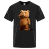 Men's T-Shirts Lovely Ted Bear Drink Beer Poster Funny Printed T-Shirt Men Fashion Casual Short Sleeves Loose Oversize Tee Street Hip Hop Tops 230608