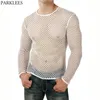 Mannen T-shirts Witte Mesh See Through Visnet T-shirt Mannen Sexy Lange Mouwen Transparant T-shirt Homme Hip Hop Streetwear camisetas 230608