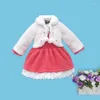 Girl Dresses 2023 Little Q Coral Fleece Long Sleeve Baby Princess Clothes Warm Winter 2 Pieces Blouse Fashion Kid Clothing Children Apparel