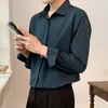 Camicie casual da uomo Camicia da uomo di seta di ghiaccio di lusso Moda coreana Sciolto Drappo nero Tinta unita Abbottonatura Lavoro d'ufficio Top da lavoro semplici