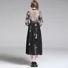 JSXDHK piste femmes robe de soirée automne mousseline de soie Patchwork maille broderie florale robe mi-longue luxe plume nœud col