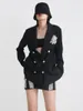 Women's Suits 2023 Elegant Lady Diamond Black Blazer Women OL Metal Button Suit Jacket Mujer Coat Y4004