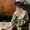 Clothing Sets girls autumn Spring suit doll shirts wrinkled collar laceup Blouse split flared pants twopiece sets 230608