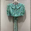 Robe deux pièces Designer jupe assortie de célébrité haut de gamme design plissé avec ensemble floral vert frais H9RZ