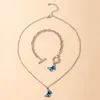 Kolczyki naszyjne Zestaw mody Blue Butterfly Bransoletę Uroki Regulowana metalowa biżuteria ze stopu dla kobiet Party A02 14955