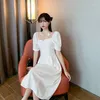 Party Dresses Vintage Square Collar Birthday French Maxi For Women Puff Sleeve Korean Dress Woman Corset Ladies Suspenders Cloth