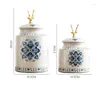 Bottiglie di stoccaggio Cinese Classico Blu E Bianco Ceramica Serbatoio Mobili Ornamenti Artigianato Decorativo Dipinto Set Generale