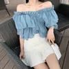 Femmes Blouses Chemises Mode Femmes D'été Sexy Hors Épaule Vintage En Mousseline De Soie Chemise Dames À Volants À Manches Courtes Style Coréen Femme Tops 230609