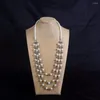 Chaînes Long Collier De Perles Multi-couches Gris Et Blanc Alternance Collier Fait Main