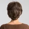 Perruques synthétiques ALAN EATON cheveux courts coupe lutin ondulés avec frange latérale naturel mélangé brun foncé blond doré pour les femmes noires