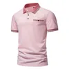 Polos masculinos 2023 verão masculino rosa gola virada para baixo manga curta camisa polo negócios casual cor sólida fina fina roupas masculinas