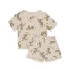 Ensembles de vêtements Prévente 23 Summer Childrens KS Full Print Cherry Dinosaur Parachute Set Rocket Unicorn Tiger Short SleeveTshirt 230608