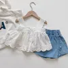 Ensembles de vêtements filles tenue été enfants décontracté pour bretelles à carreauxshorts blancs enfants bébé fille Version coréenne 230608