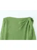 Casual Dresses Sleeveless Midi For Women Hem Split Beach Dress Female Green Linen Folds Straight Woman Wide Collar