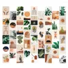 Wall Stickers 50Pcs Bohemian Drawing Plant Theme Pos Postcard Po Props Diy Collocation Decorative Sticker Collage Kits Colour Card