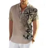 남자 헨리 짧은 슬리브 셔츠 하와이 남성용 셔츠 Y-3D 나침반 패턴 의류 디자이너 패션 스트리트 패션 쇠퇴 여름