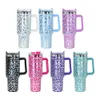 NEUESTE!! 40 Unzen Laser holographische Leopard Tumbler Doppelwand Edelstahl Wasser Tasse Auto Tassen mit Griff Großhandel L01