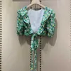 Robe deux pièces Designer jupe assortie de célébrité haut de gamme design plissé avec ensemble floral vert frais H9RZ