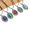 Kettingen Vintage Stenen Ketting Ovale Natuurlijke Rozenkwarts Rode Agaat Lapis Lazuli Tijgeroog Opaal Hanger Touw Ketting Voor Vrouwen Sieraden Geschenken