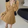 Abiti casual Coreano Autunno Eleganza Moda Manica lunga Francese Vita alta Cintura sottile A-line Mini donne pieghettate